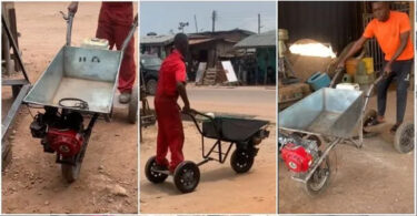 Meet Talented Nigerian man who built a moving wheelbarrow with fuel tank and engine