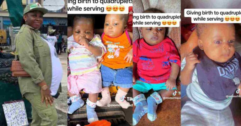 “Congratulations Iya Iberin” – Reactions as NYSC female corper gives birth to quadruplets (4 Babies) during service year (Video)