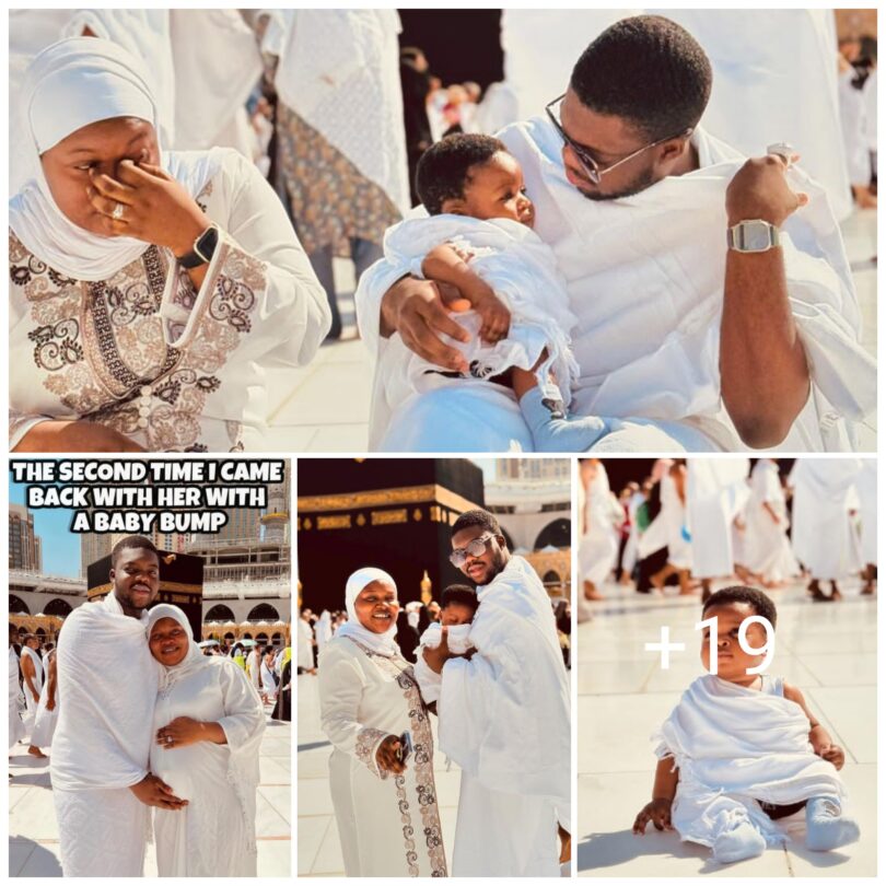 “I Came Here Alone At First Praying For Child Now I’m Here With My Wife And Son”– Cute Abiola Appreciate God Work In His Life As He Celebrates New Year in Mecca “Umrah” (Photos)