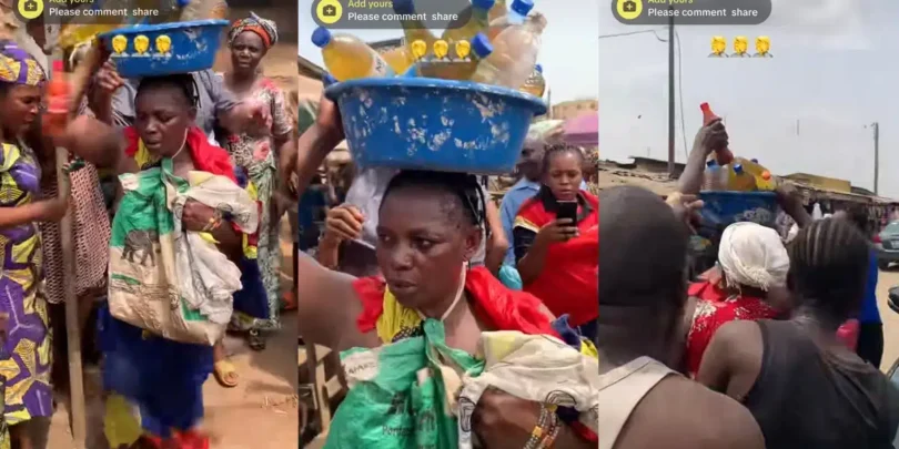 “She stole what’s on her head” – Elderly woman caught stealing cooking oil faces public humiliation in market square “She stole what’s on her head” – Elderly woman caught stealing cooking oil faces public humiliation in market square